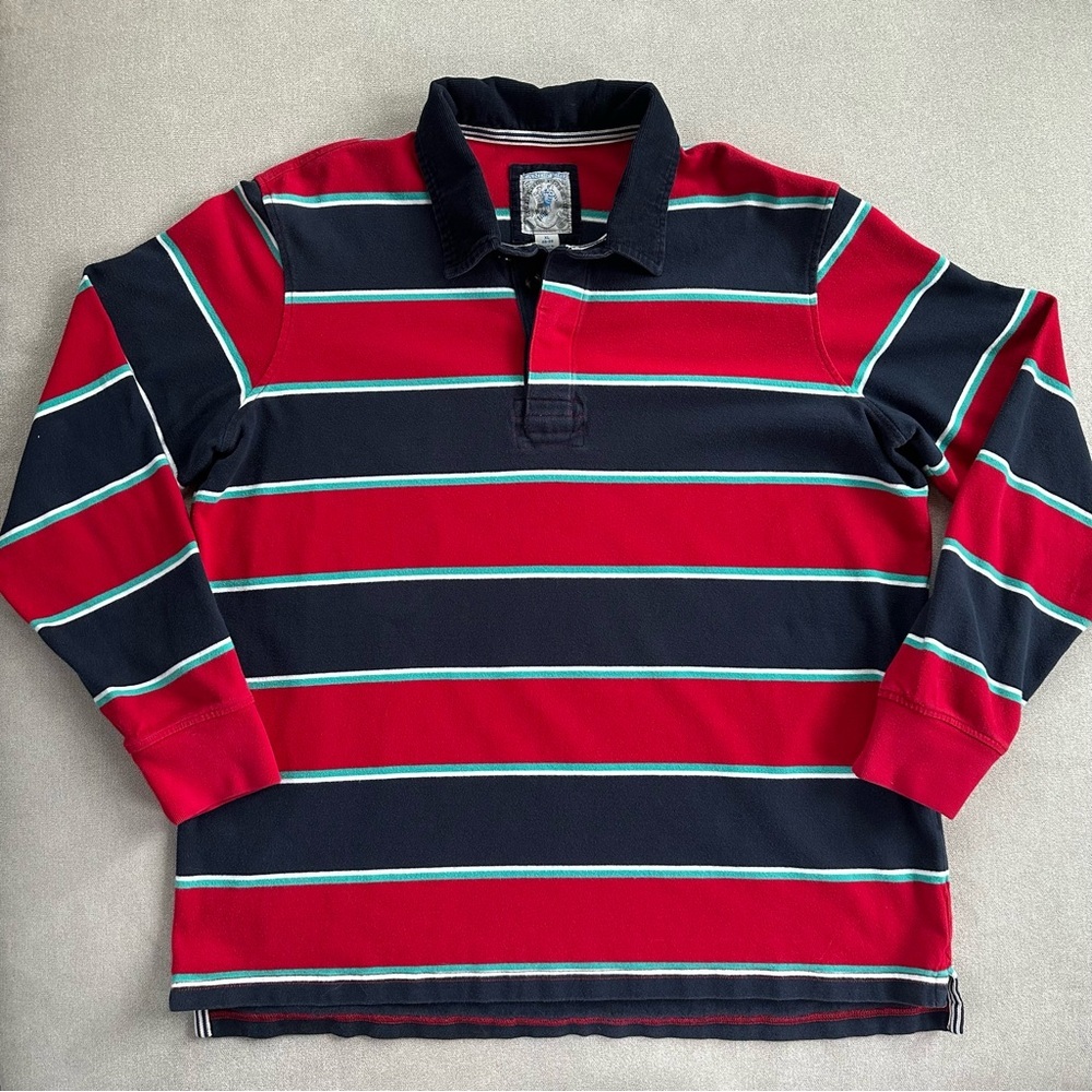 Lands' End Vintage Authentic Rugby Shirt. Red/Navy Stripes. XL.